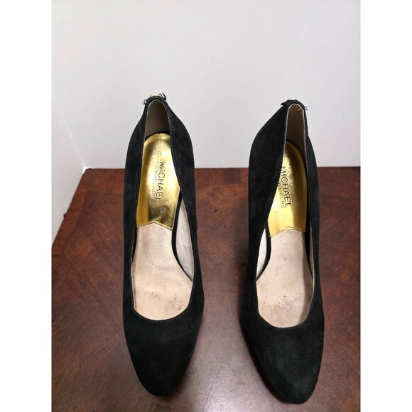 Michael Kors Black Suede Pointed Toe Pump High Heels Gold Accents Size 9.5M - Picture 2 of 13